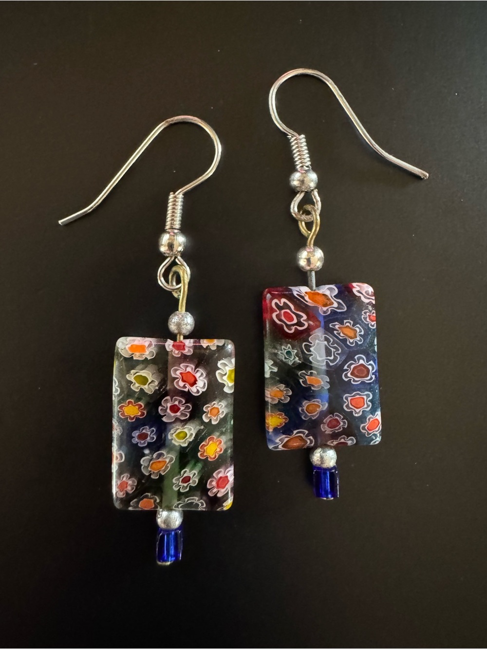 Vintage Millefiori Glass Dangle Earrings